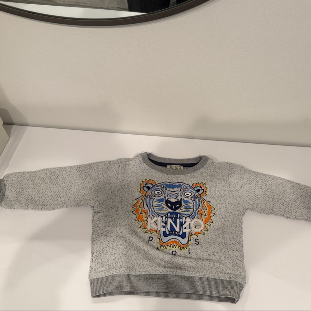 Kenzo Kids Gray Sweatshirt with Colorful Tiger Design